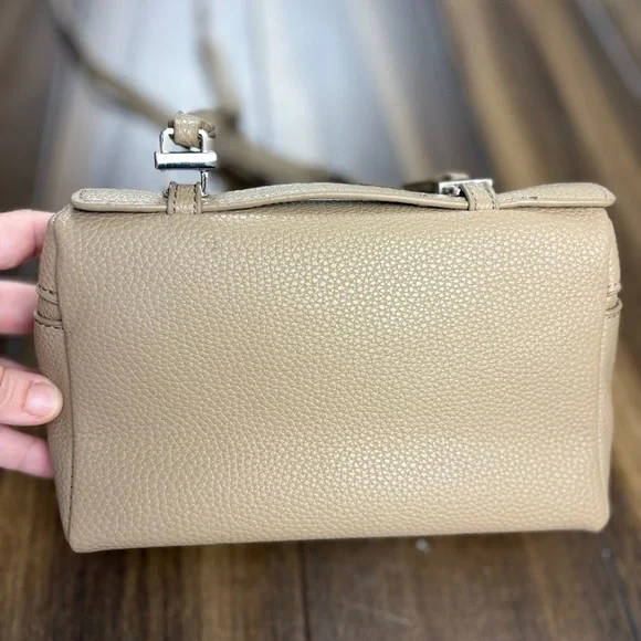 Beige Crossbody Handbag Purse Shoulder Bag Faux Leather Pebbled - Picture 4 of 11